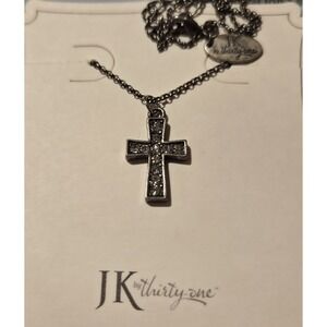 Thirty-One Enchanted Cross Necklace Antique Silver 18" W/2" Extender Retired New
